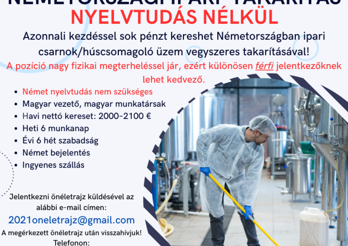 Németországi ipari takarítás német nyelvtudás nélkül