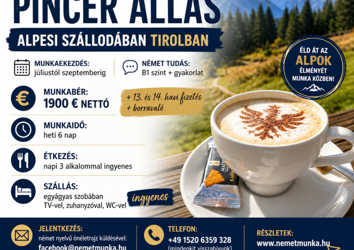 520/4. Pincér állás alpesi szálloda Tirol