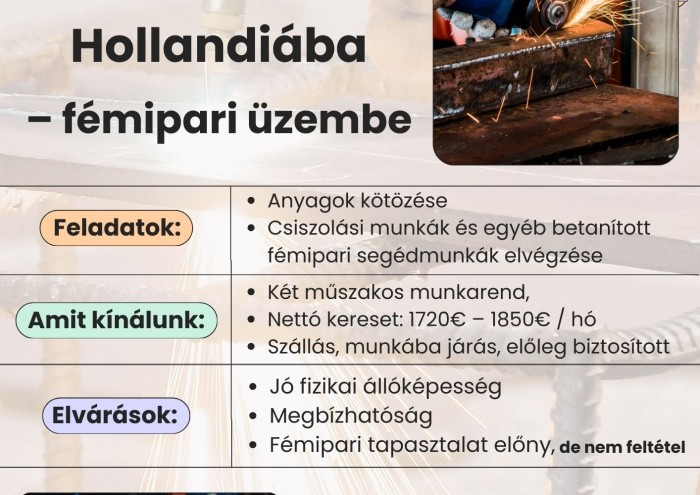 Betanított segédmunkásokat keresünk Hollandiába