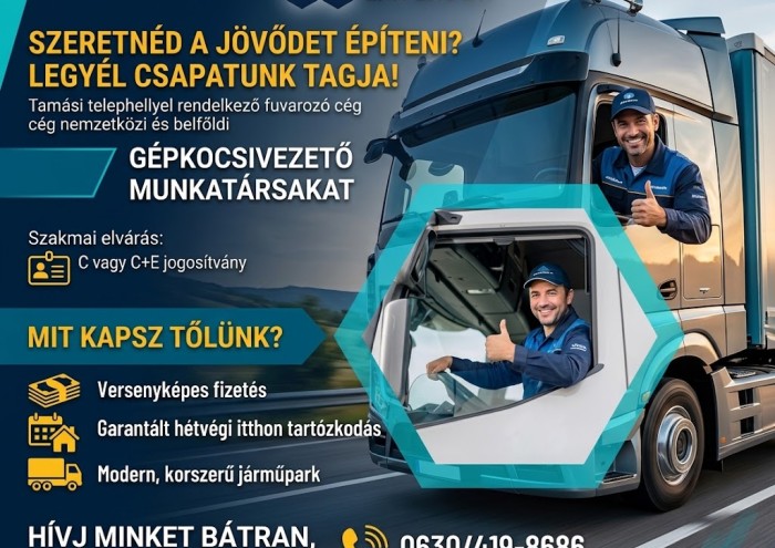 Nemzetközi és belföldi gépkocsivezető kollégákat keresünk